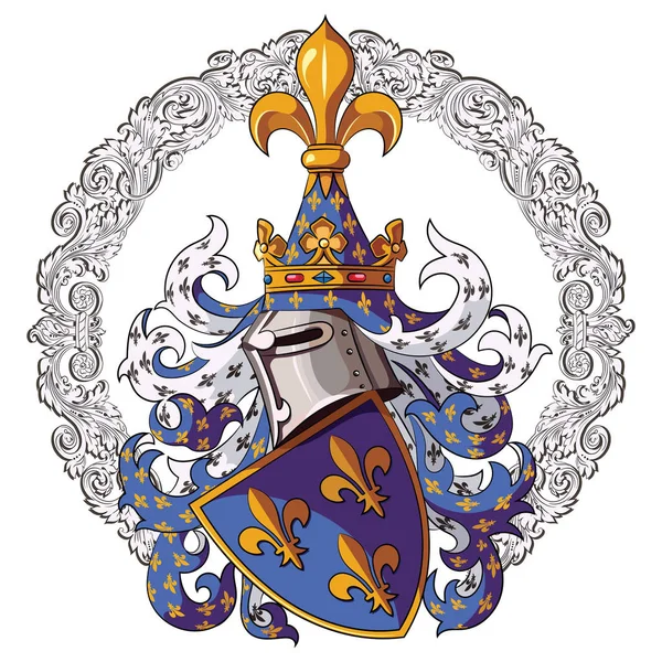 騎士の紋章付き外衣。中世の騎士の紋章と中世の騎士飾り — ストックベクタ