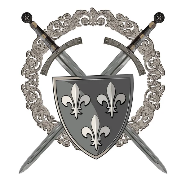 Medieval Round Shield with Two Swords Coat of Arms Stock Image - Image of  antique, crest: 39999355