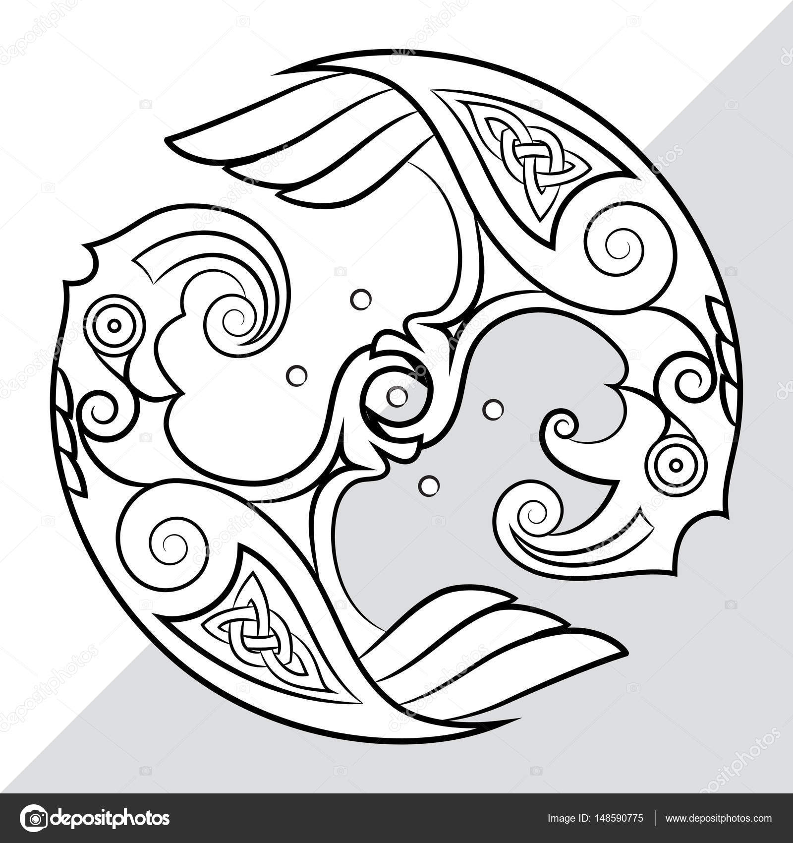 Two Ravens Of The God Odin In Scandinavian Style. Huginn and ...