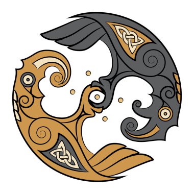 Tanrı Odin İskandinavya tarzı iki Kuzgunlar. Huginn ve Muninn