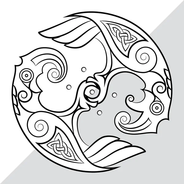 Due corvi del dio Odino in stile scandinavo. Huginn e Muninn — Vettoriale Stock