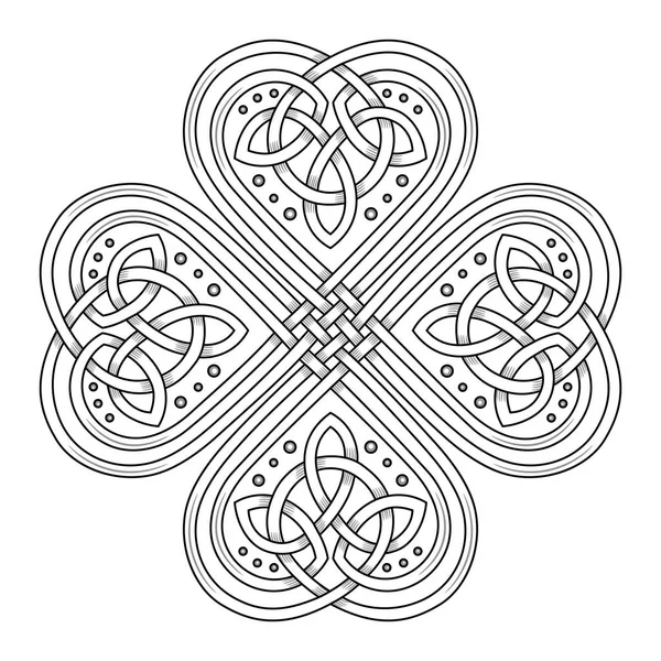 Celtic tarzı şanslı dört yapraklı yonca — Stok Vektör