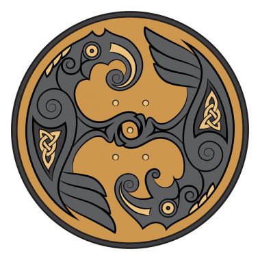 Tanrı Odin İskandinavya tarzı iki Kuzgunlar. Huginn ve Muninn