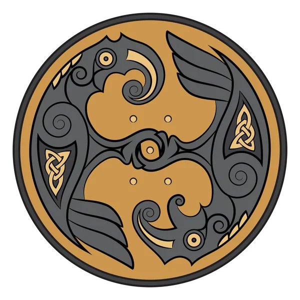 Deux corbeaux du Dieu Odin dans le style scandinave. Huginn et Muninn — Image vectorielle