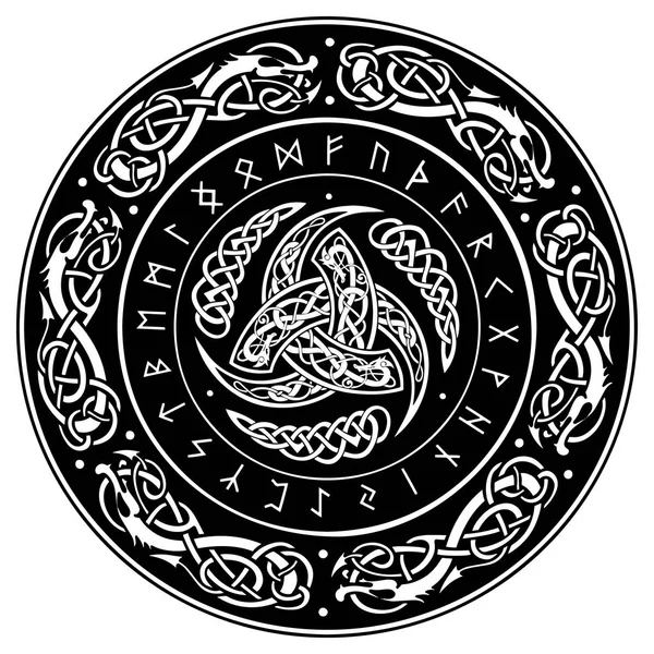 Triple Corne d'Odin décorée d'ornements scandinaves et de runes — Image vectorielle