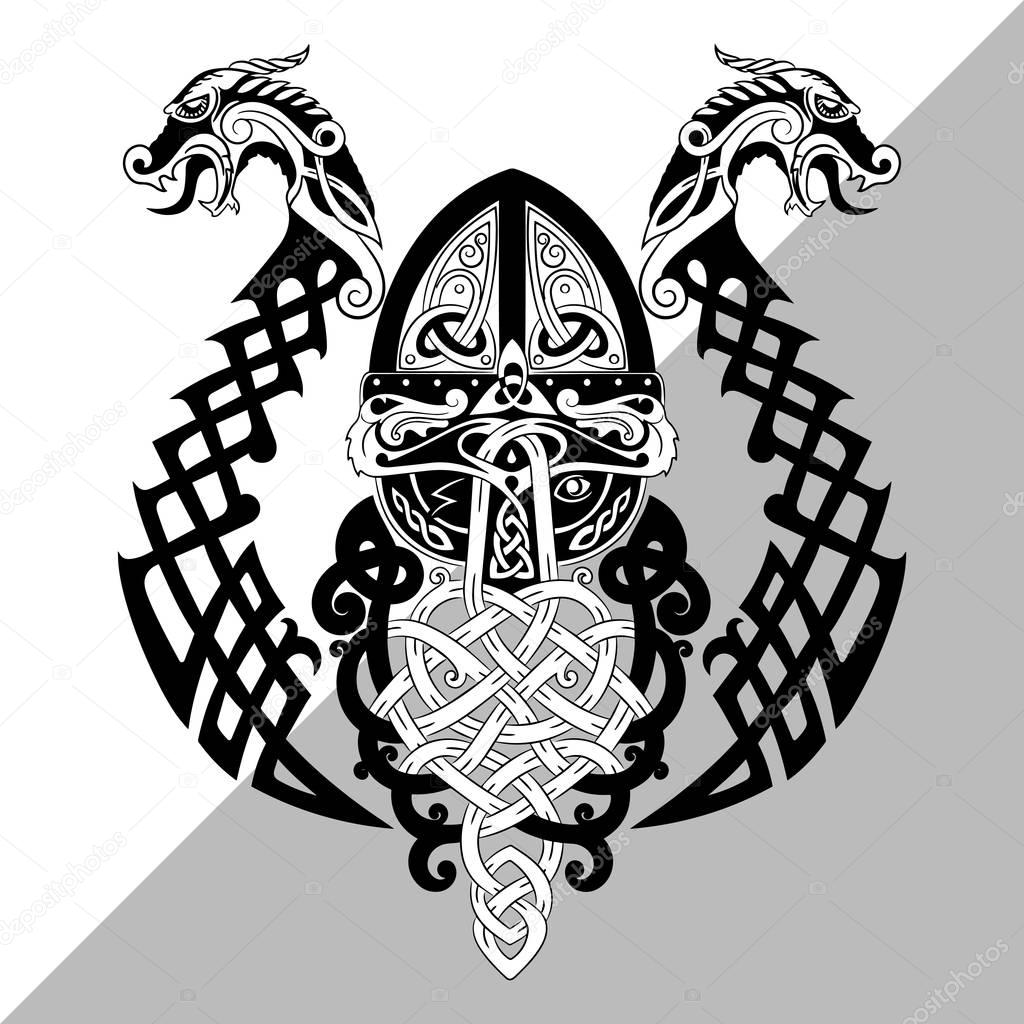 Odin, Wotan. Old Norse and Germanic mythology God in Viking Age, isolated on white, vector illustration
