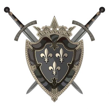 Şövalye kılıcı. Kılıç ve Ortaçağ hanedan kalkan iki çapraz knight
