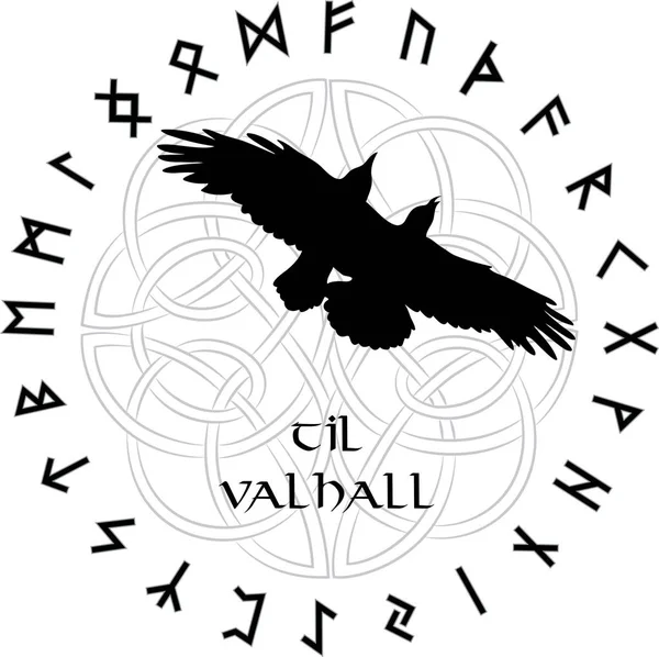 Sihirli İskandinav runes ve Raven uçan daire İskandinav süsleme