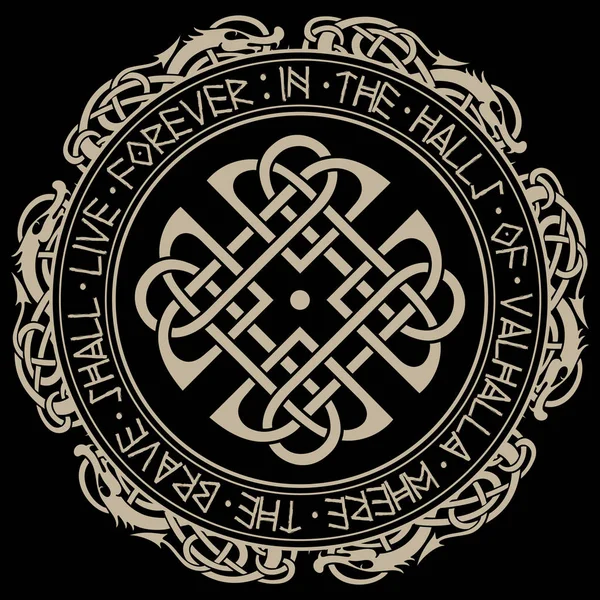 Patrón escandinavo y círculo de runas y dragones nórdicos — Vector de stock