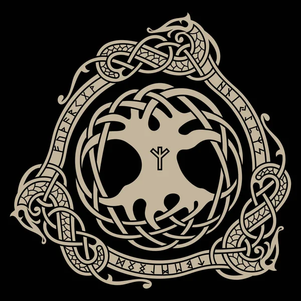 Yggdrasil. İskandinav tasarımı. Kuzey desenli Yggdrasil ağacı.