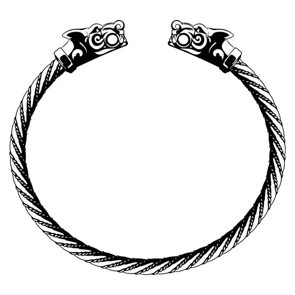 Brazalete vikingo con cabezas de lobo — Vector de stock