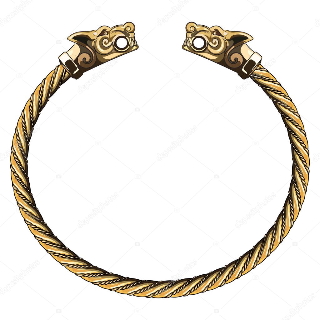 Bronze Viking bracelet with wolf heads