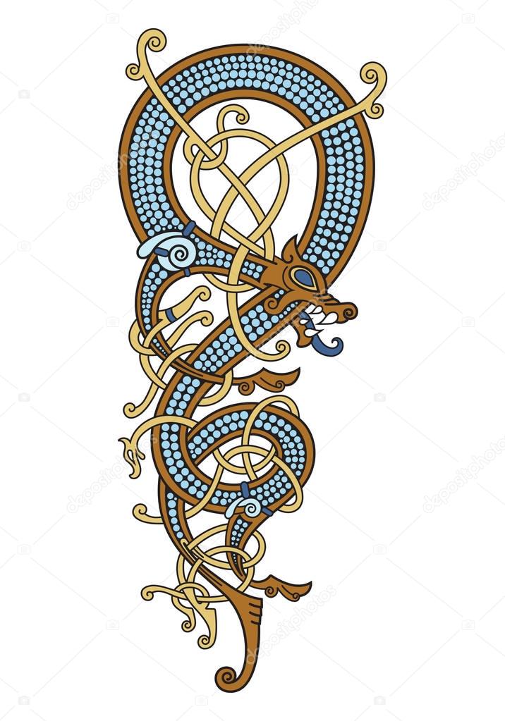 Celtic, Scandinavian vintage pattern is in the form of a twisted dragon