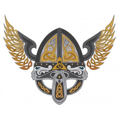 Viking kanatlı kask İskandinav desenli