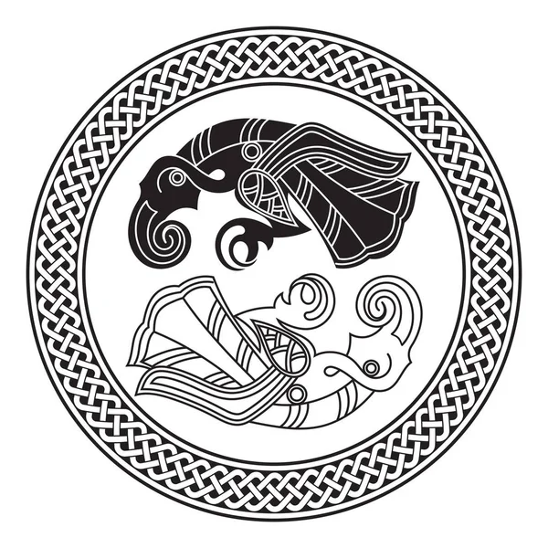 Tanrı Odin İskandinavya tarzı iki Kuzgunlar. Huginn ve Muninn