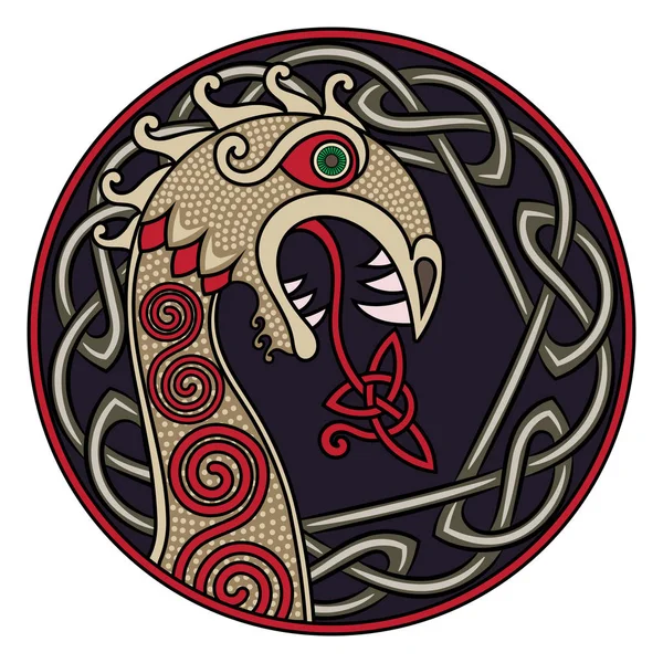 İskandinav tasarım. Viking gemisi Drakkar bir ejderha ve İskandinav bükülmüş deseni şeklinde burun şekil