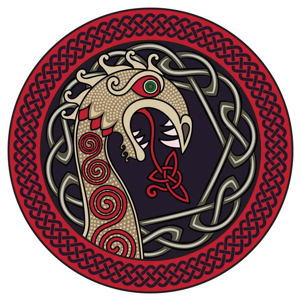 İskandinav tasarım. Viking gemisi Drakkar bir ejderha ve İskandinav bükülmüş deseni şeklinde burun şekil