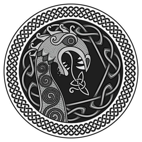 İskandinav tasarım. Viking gemisi Drakkar bir ejderha ve İskandinav bükülmüş deseni şeklinde burun şekil