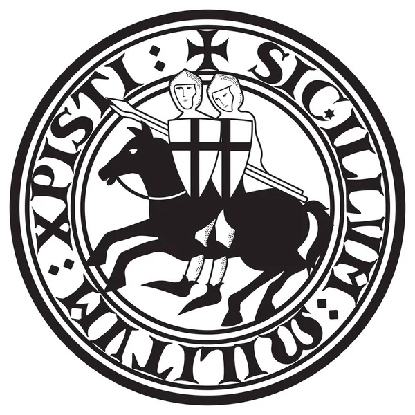 Knight Tapınakçılar iz. İki Haçlı Şövalyeleri'nin sloganı metinden bir daire içinde spears ile sırtında Karahan