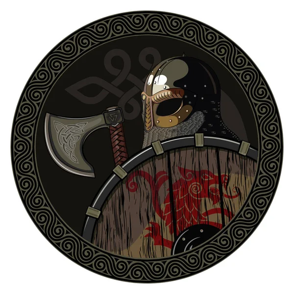 Savaşçı barbar Viking Berserker balta ve kalkan