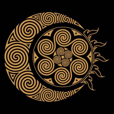Spiral Celtic Moon and Celtc Sun clipart