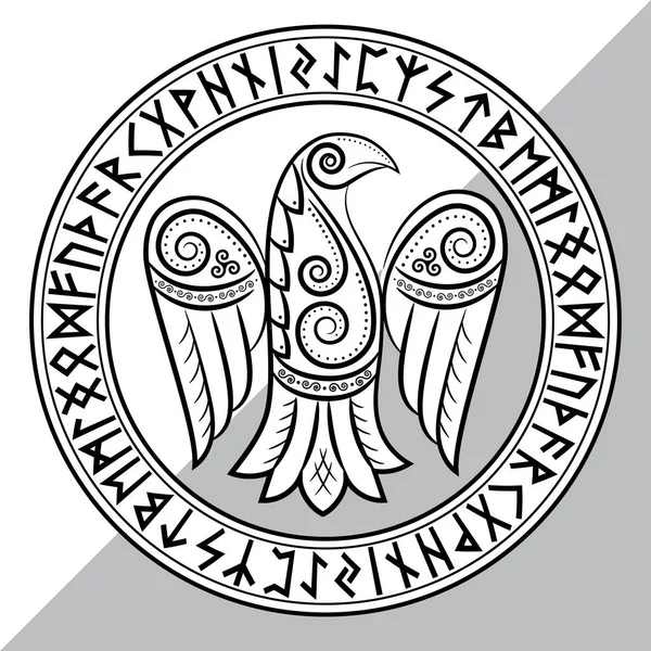 Design de Raven em estilo celta, escandinavo e runas nórdicas — Vetor de Stock