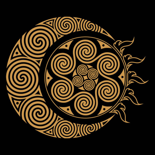 Spiral Celtic Moon and Celtc Sun