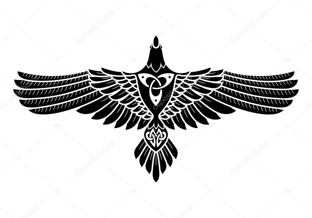 O estilo celta do corvo de Odin, em nórdico, — Vetores de ...