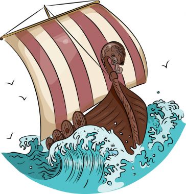 Drakkar sailing on the stormy sea clipart
