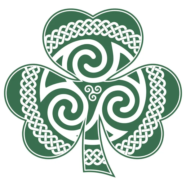 Diseño celta irlandés en estilo vintage, retro, trébol de estilo celta. Símbolo irlandés para la fiesta de San Patricio — Archivo Imágenes Vectoriales