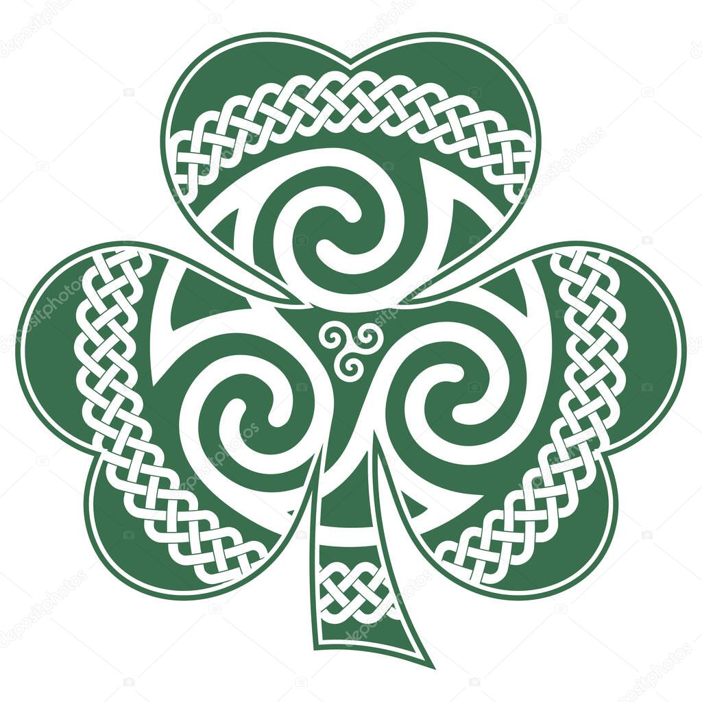 Irish Celtic design in vintage, retro style, Celtic-style clover. Irish symbol for the feast of St. Patrick