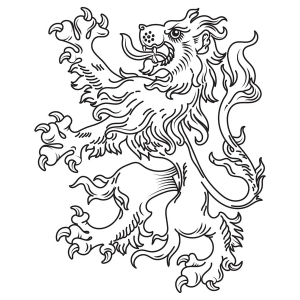 Escudo de armas heráldico medieval, león heráldico, silueta de león heráldico — Vector de stock