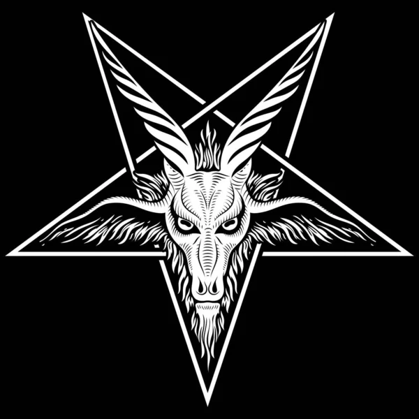 El pentagrama, el signo de Lucifer. La cabeza de una cabra con cuernos en un pentagrama. Sigil de Baphomet — Vector de stock