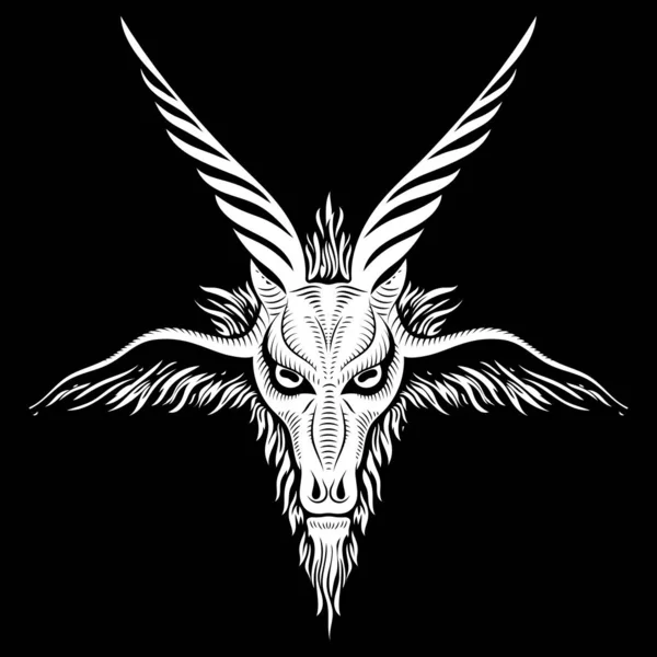 Pentagram, tanda dari Lucifer. Kepala seekor Kambing Bertanduk. Sigil dari Baphomet - Stok Vektor