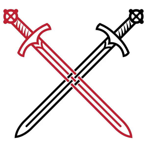 Viking design. Viking sword. Two crossed medieval swords — 图库矢量图片