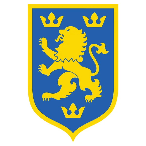 Heraldic coat of arms. Heraldic lion and three Crowns on the knights shield — 图库矢量图片
