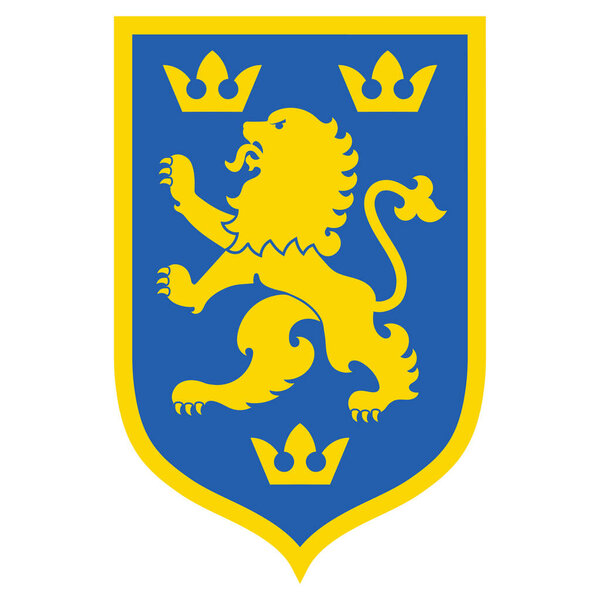 Heraldic coat of arms. Heraldic lion and three Crowns on the knights shield
