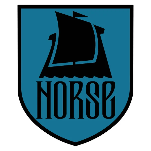 Warship of the Vikings. Drakkar logo, ancient scandinavian pattern and norse sign Valknut — Διανυσματικό Αρχείο