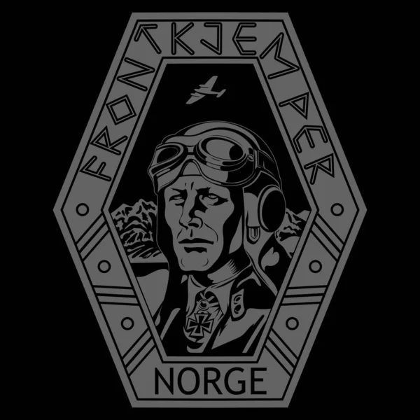 Vintage image of a world war II pilot. Pilot of the Norwegian armed forces. Norwegian inscriptions Frontkjemper-Frontline fighter and Norge-Norway — Stockvektor