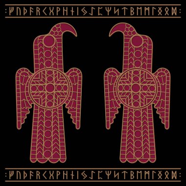 Kartal Broşu. Antik bir kartal görüntüsü. Kartal broşu, 6. yüzyılın en ikonik yaratıklarından biridir. Siyah, vektör illüstrasyonunda izole edilmiş.