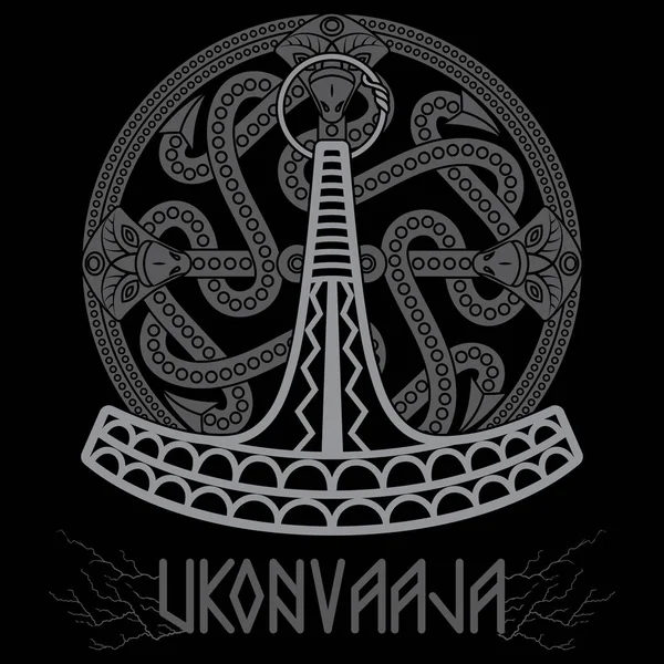 Ukonvasara - Ukko kalapács vagy Ukonkirves - Ukko Axe, a szimbolikus és mágikus fegyver a finn mennydörgés isten Ukko — Stock Vector