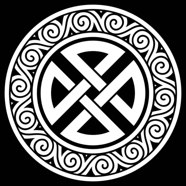 Antiguo Redondo Celta Diseño Escandinavo Nudo Celta Mandala Aislado Negro — Vector de stock