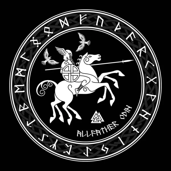 Θεός Wotan Ιππεύοντας Ένα Άλογο Sleipnir Ένα Δόρυ Και Δύο — Διανυσματικό Αρχείο