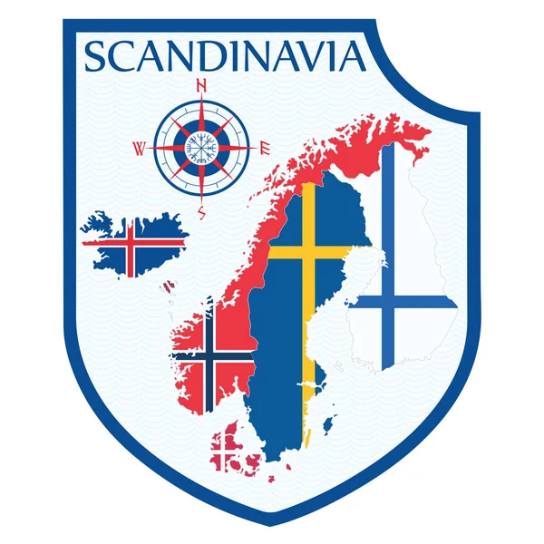 Skandinavisches Design Wappenschild Eine Hintergrundkarte Der Skandinavischen Länder Schweden Norwegen — Stockvektor
