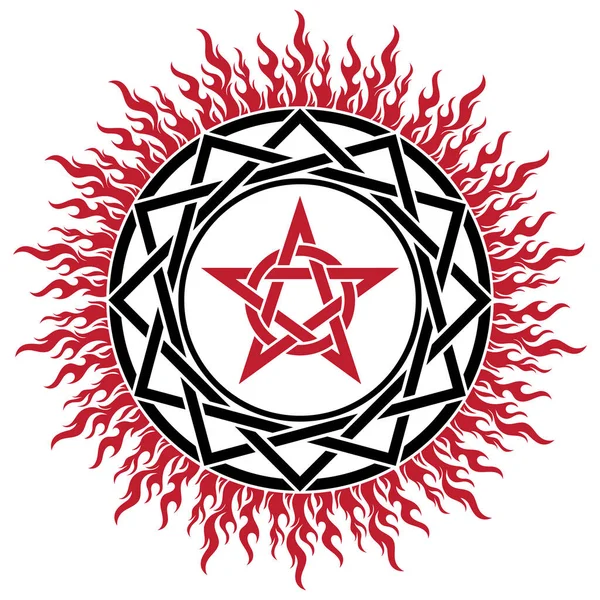 Svart magi tecken, pentagram och eld — Stock vektor