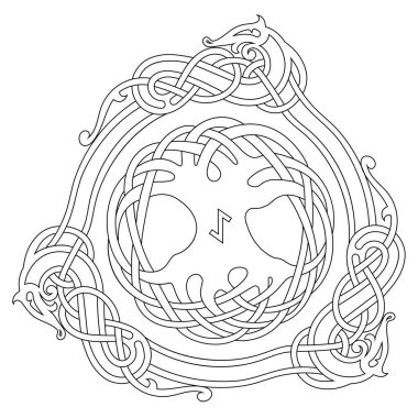 Yggdrasil. İskandinav tasarımı. Kuzey desenli Yggdrasil ağacı.