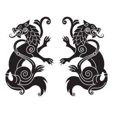 Two wolves of Odin - Geri and Freki, Scandinavian and Celtic style clipart