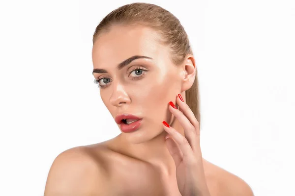 Porträt Eines Schönen Nackten Weiblichen Mädchens Modell Große Lippen Auf — Stockfoto