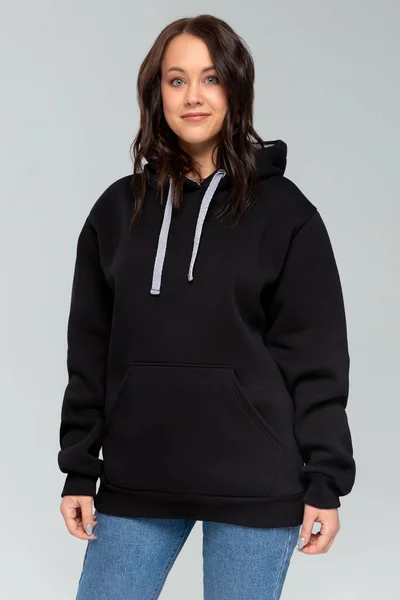 Woman Black Hoodie Mockup Logo Branding Design — Stock Photo, Image