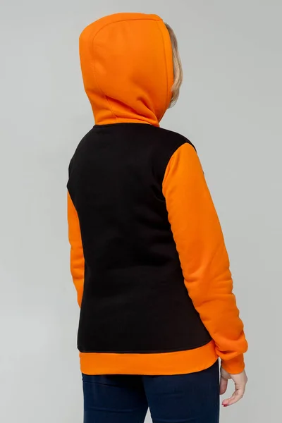 Donna Con Cappuccio Nero Arancione Modello Logo Design Marca Lato — Foto Stock